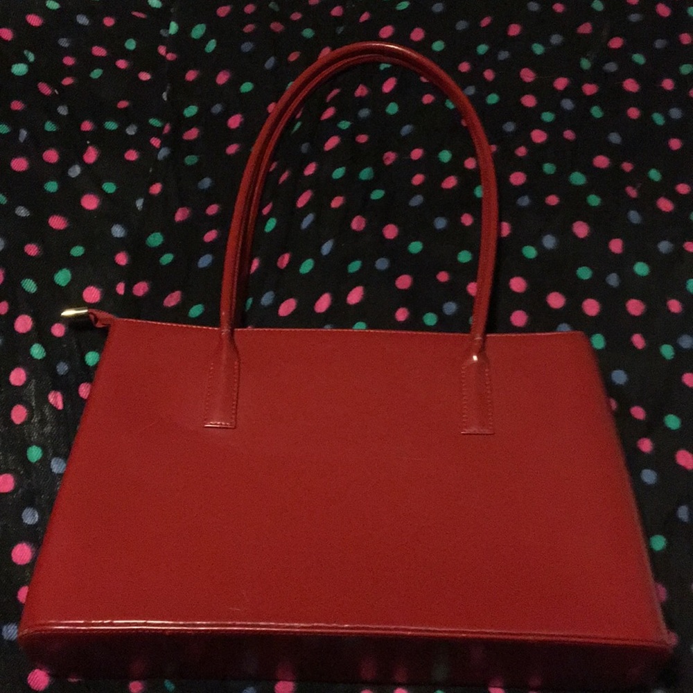 Red boxy two-strap leather purse